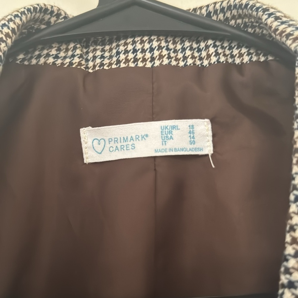 Primark Houndstooth Oversized Brown Multicolor Plaid Blazer Size 14 - Picture 3 of 4